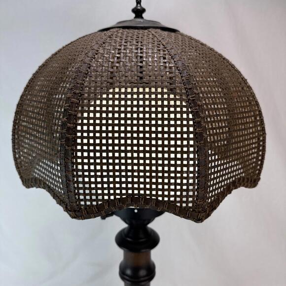 Vintage 70's Tropical BAMBOO LAMP Wicker Shade White Glass Globe Boho Chic - Picture 5 of 15